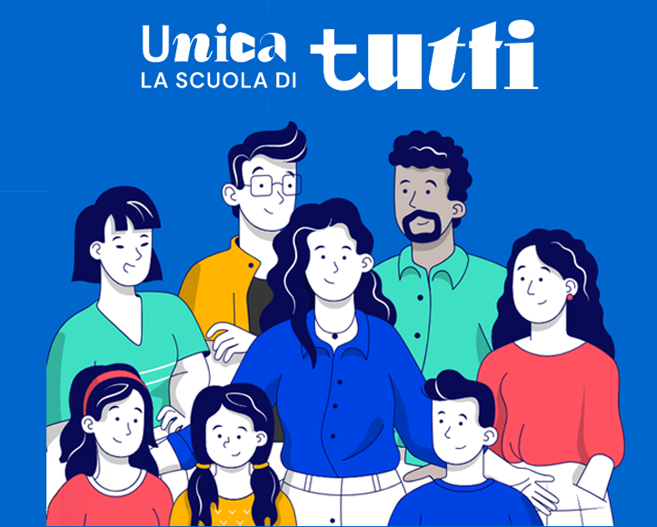 Copertina con sfondo blu e in primo piano disegnati uomini, donne e bambini. Portale di agevolazioni per gite scolastiche.
